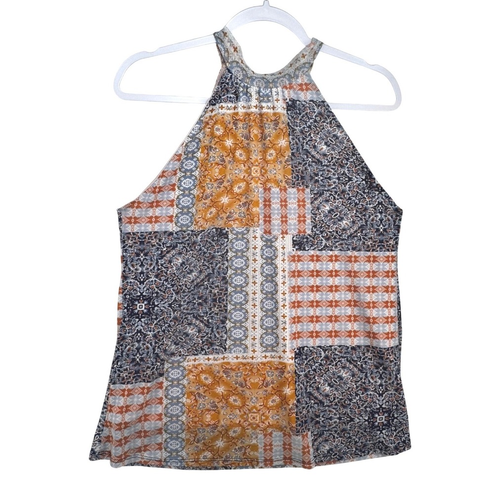 Another Reason Womens Patchwork Halter Tie Neck Top Size M Sleeveless